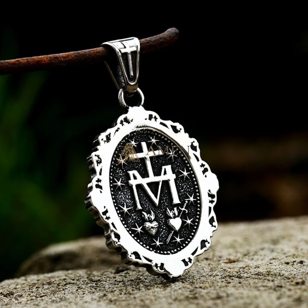 Mary Icon Medallion Pendant Necklace Amen Artisan - Image 2