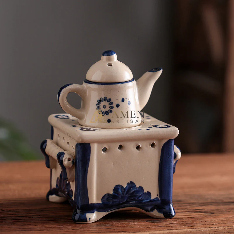 Meditation Blue Glazed Ceramic Aroma Diffuser Lamp Amen Artisan - Image 3