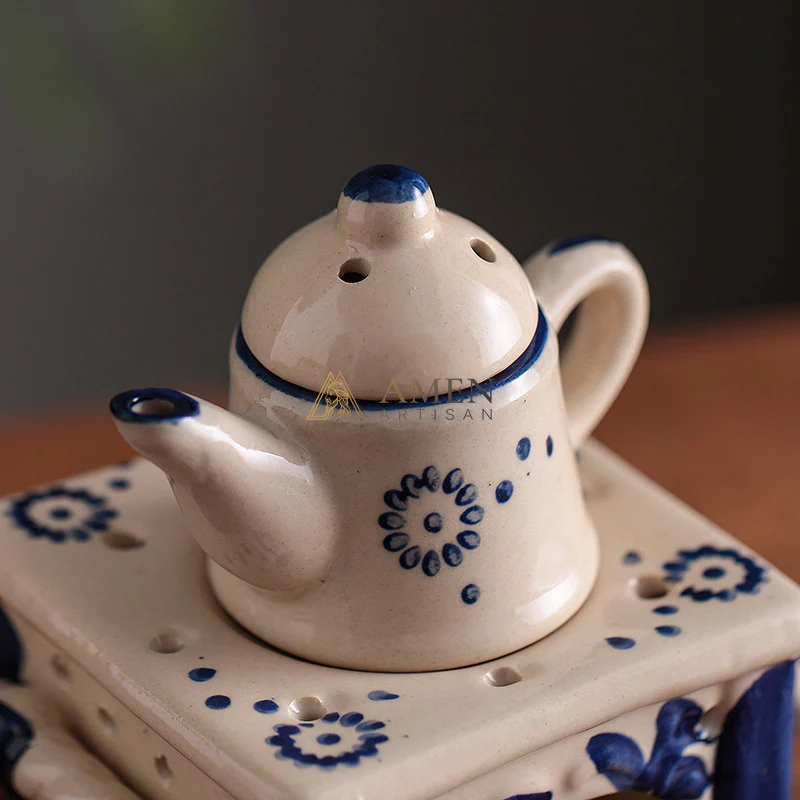Meditation Blue Glazed Ceramic Aroma Diffuser Lamp Amen Artisan - Image 4