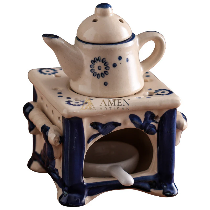 Meditation Blue Glazed Ceramic Aroma Diffuser Lamp Amen Artisan - Image 5