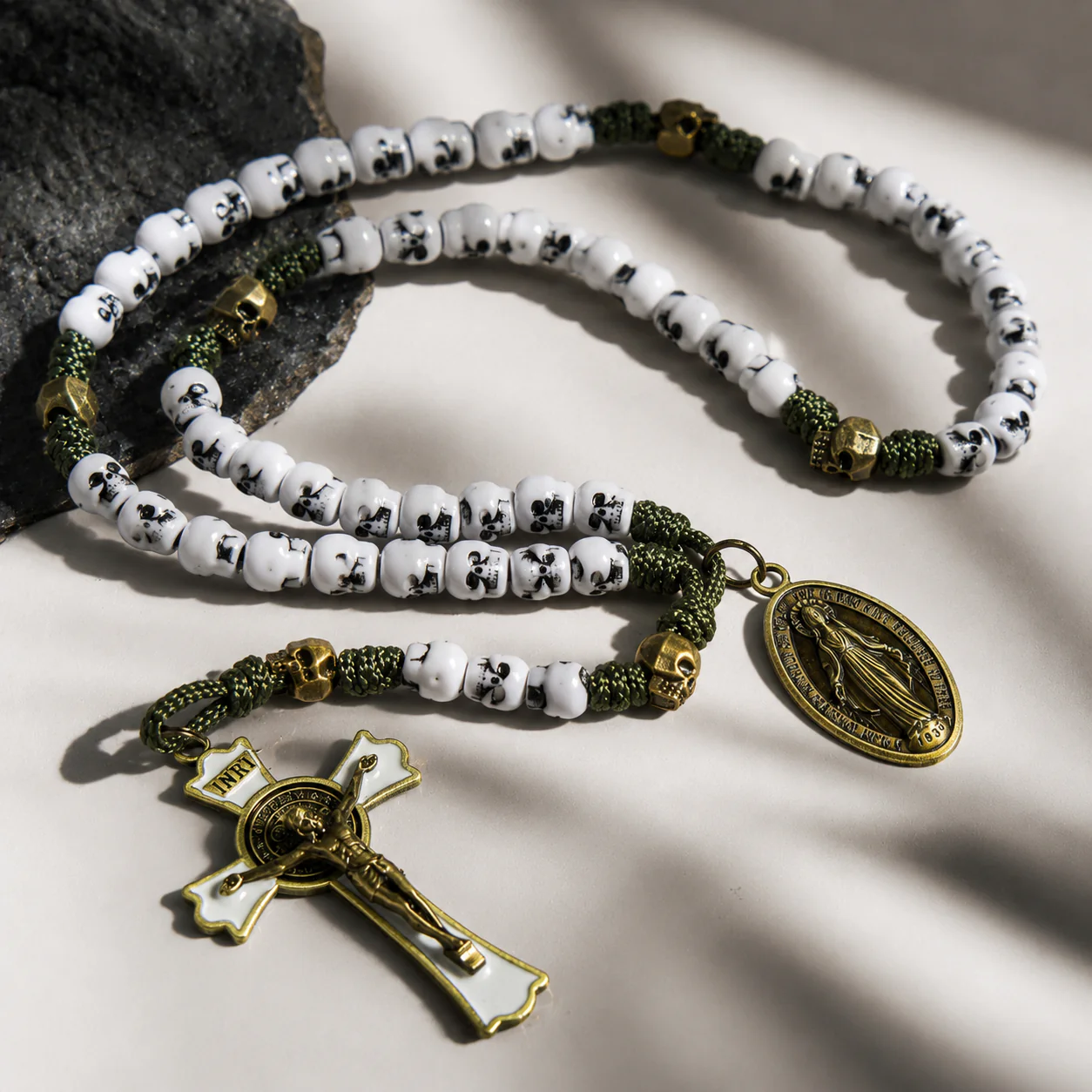 Military Green Skull Bead Rosary | Amen Artisan