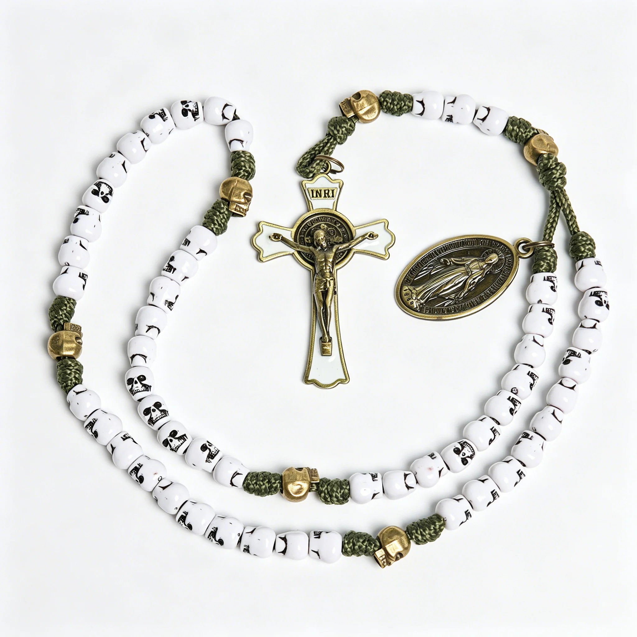 Military Green Skull Bead Rosary | Amen Artisan - Image 3