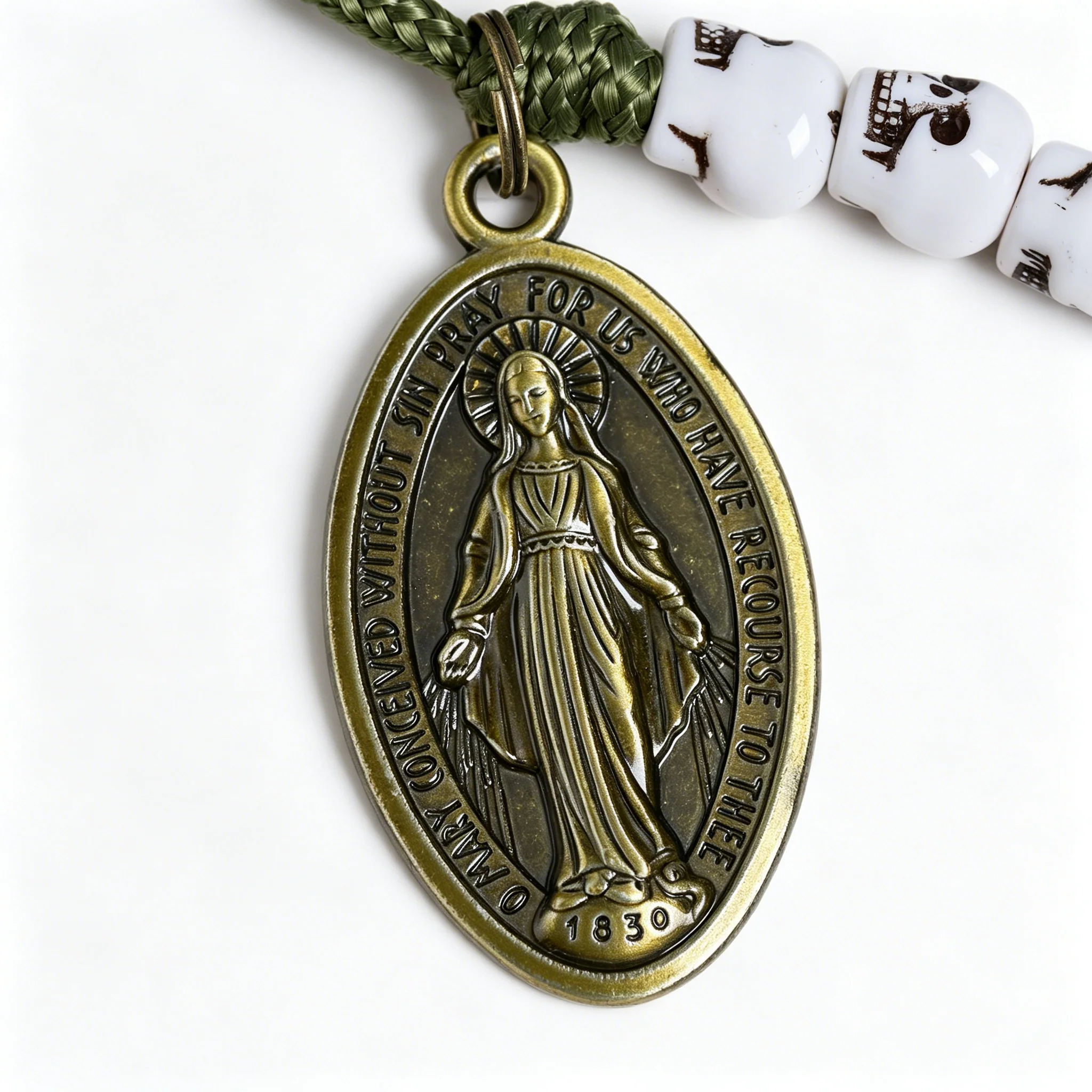 Military Green Skull Bead Rosary | Amen Artisan - Image 4