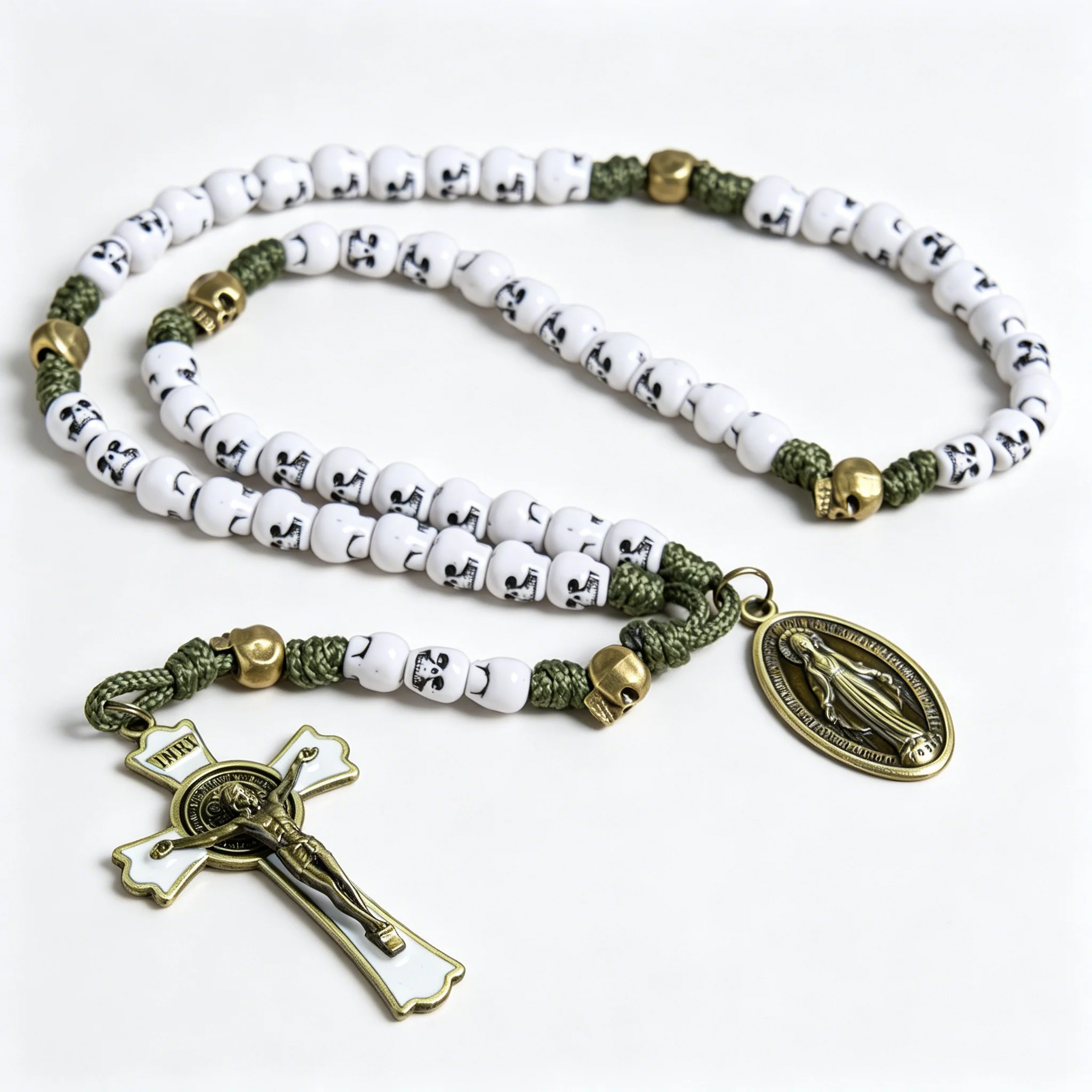 Military Green Skull Bead Rosary | Amen Artisan - Image 6