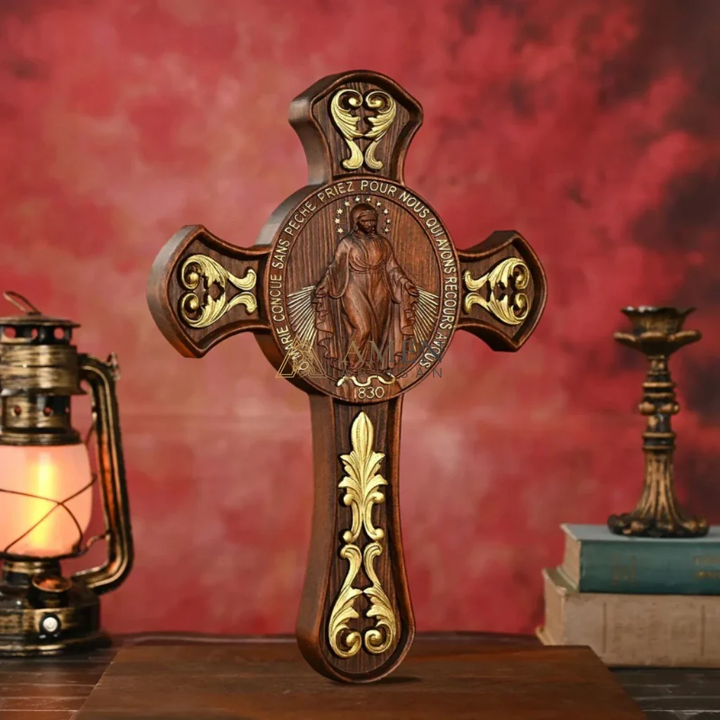 Miracle Medal Wood Carving Amen Artisan - Image 3