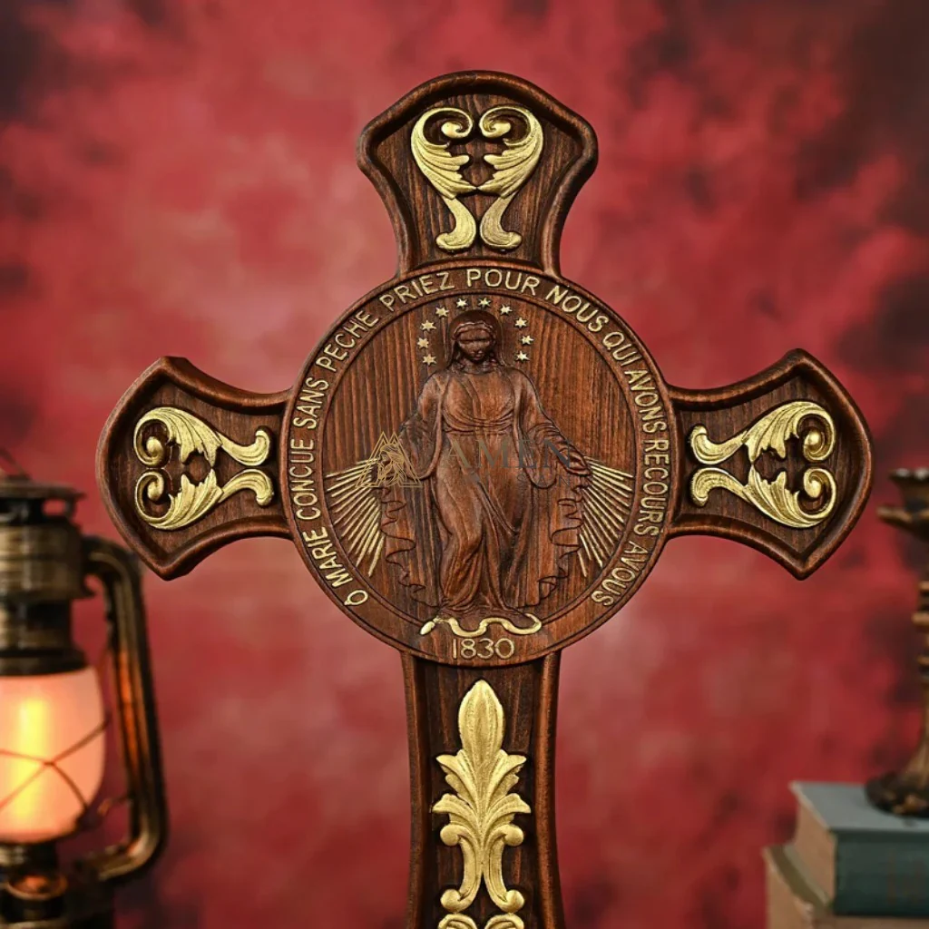 Miracle Medal Wood Carving Amen Artisan - Image 5