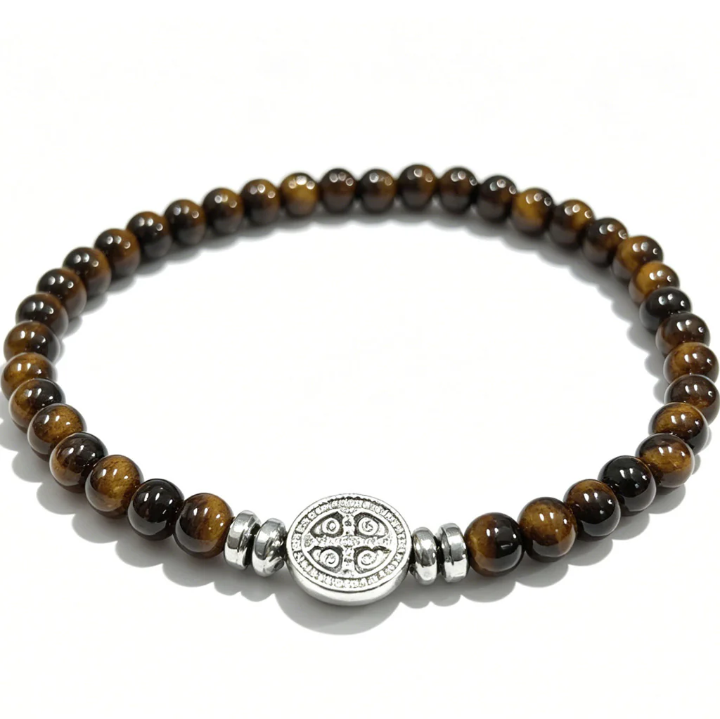 Multicolor Natural Stone St. Benedict Bracelet with Double-Sided Medal - Image 11