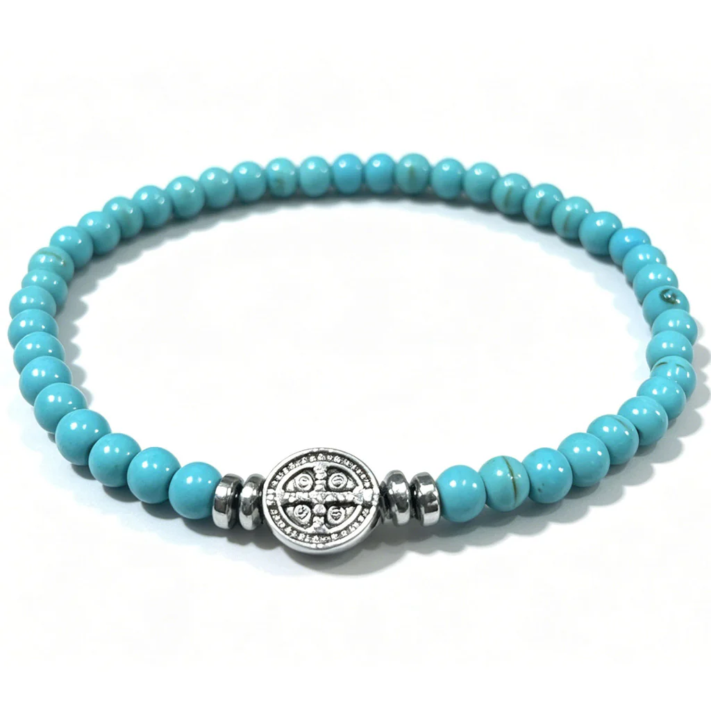 Multicolor Natural Stone St. Benedict Bracelet with Double-Sided Medal - Image 12