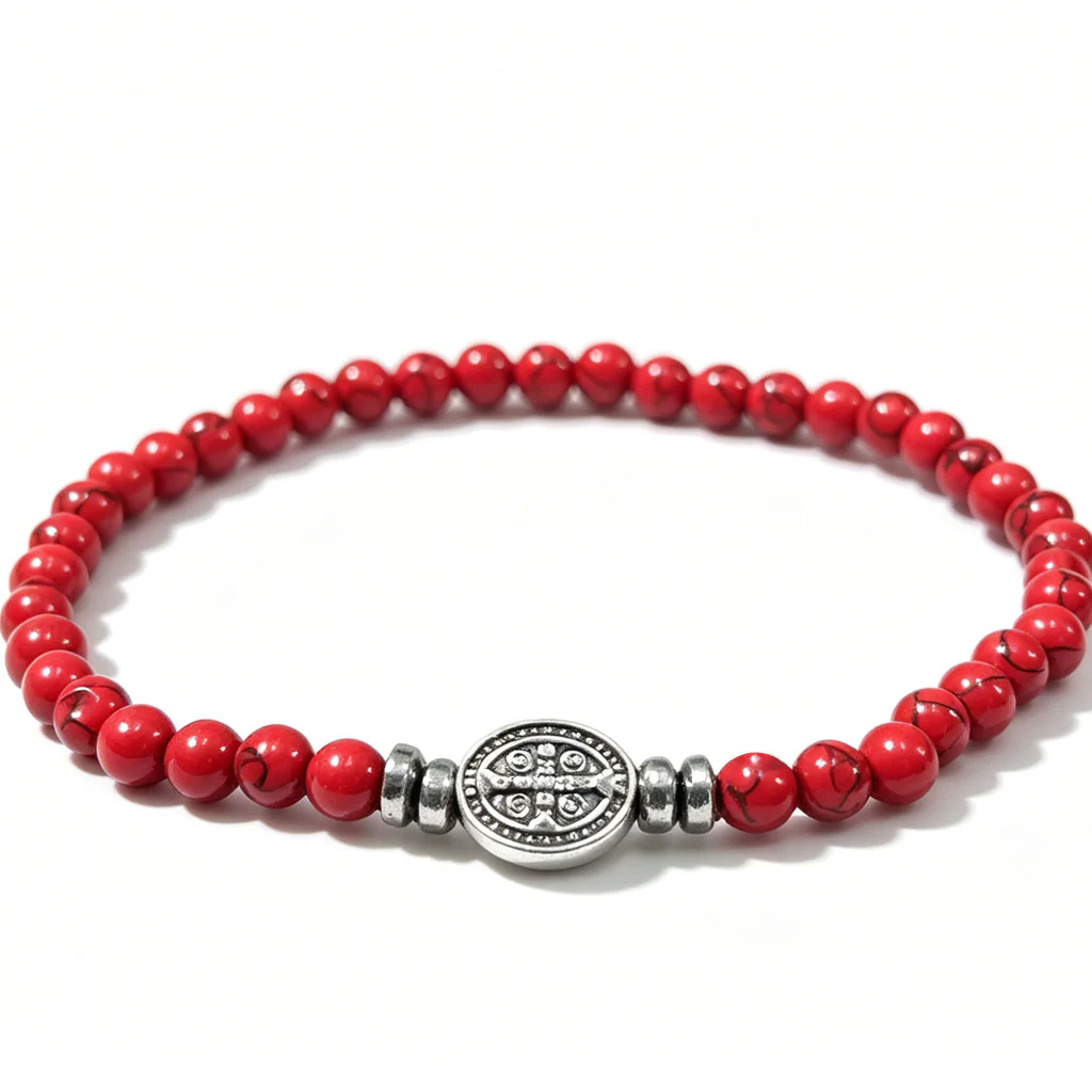 Multicolor Natural Stone St. Benedict Bracelet with Double-Sided Medal - Image 13