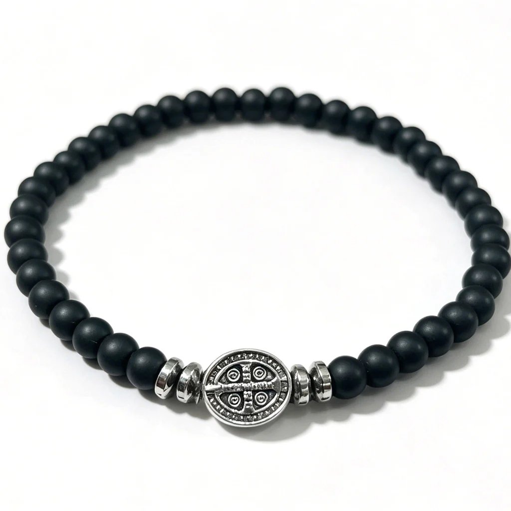 Multicolor Natural Stone St. Benedict Bracelet with Double-Sided Medal - Image 15