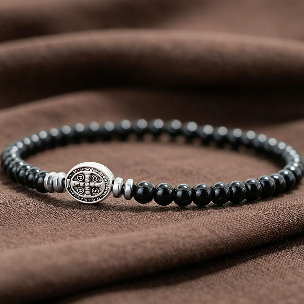 Multicolor Natural Stone St. Benedict Bracelet with Double-Sided Medal - Image 7