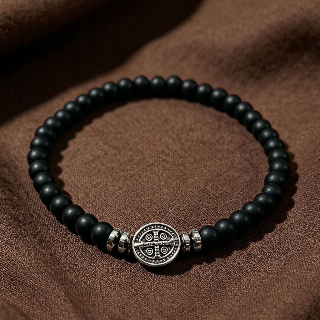 Multicolor Natural Stone St. Benedict Bracelet with Double-Sided Medal - Image 8