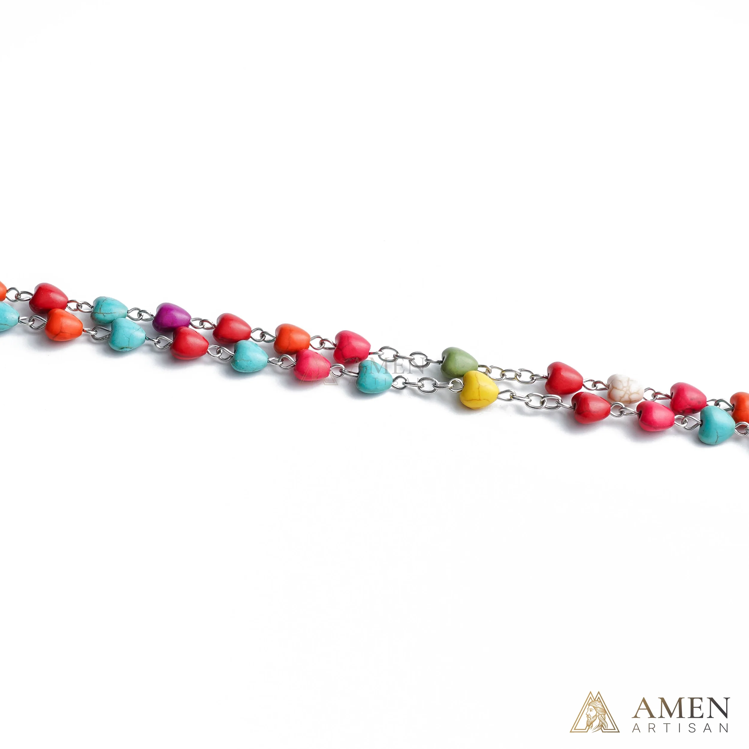 Multicolor Turquoise Heart Rosary Amen Artisan - Image 4