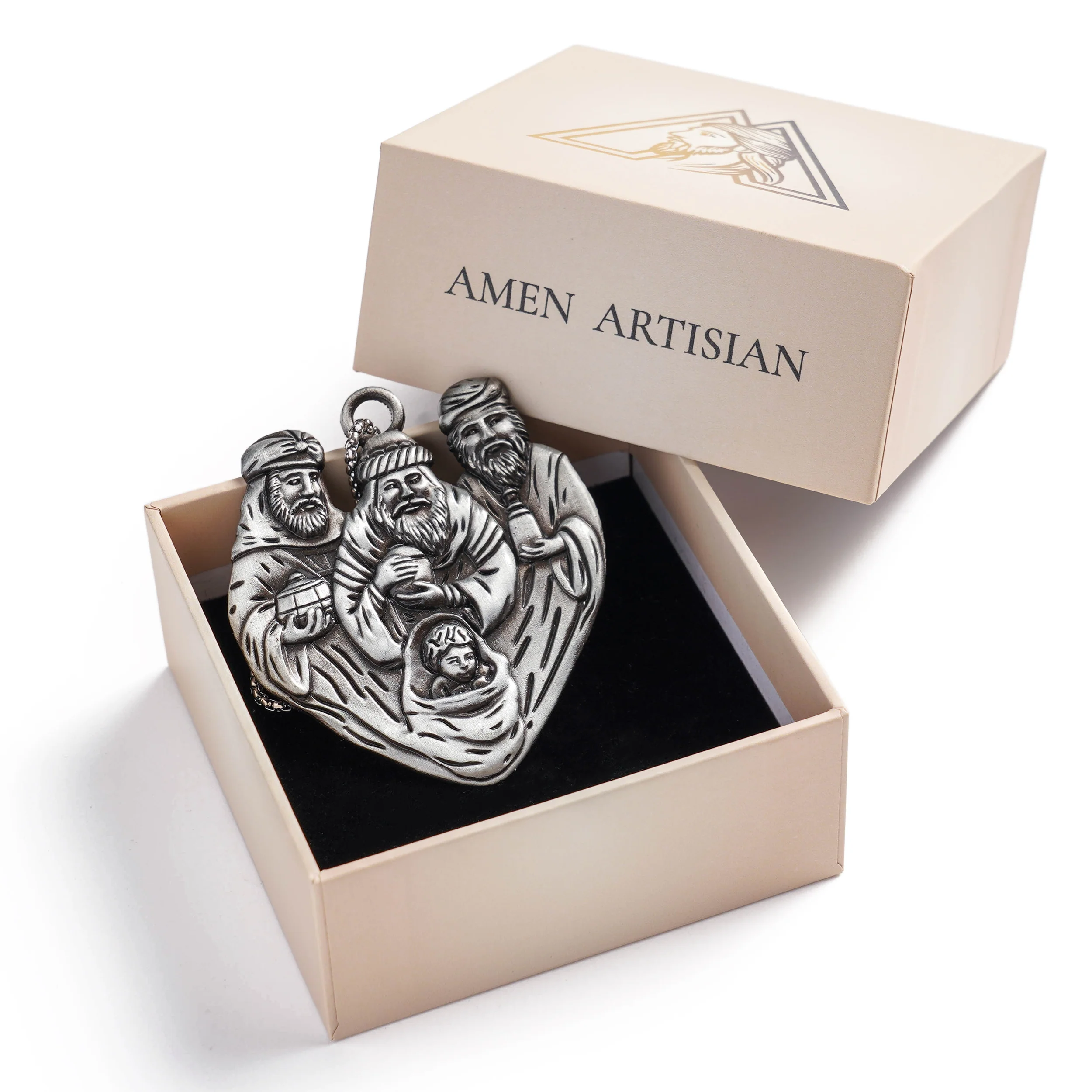 Premium Titanium Steel Nativity Ornament with Chain & Gift Box – 7 cm / 2.75" - Image 12