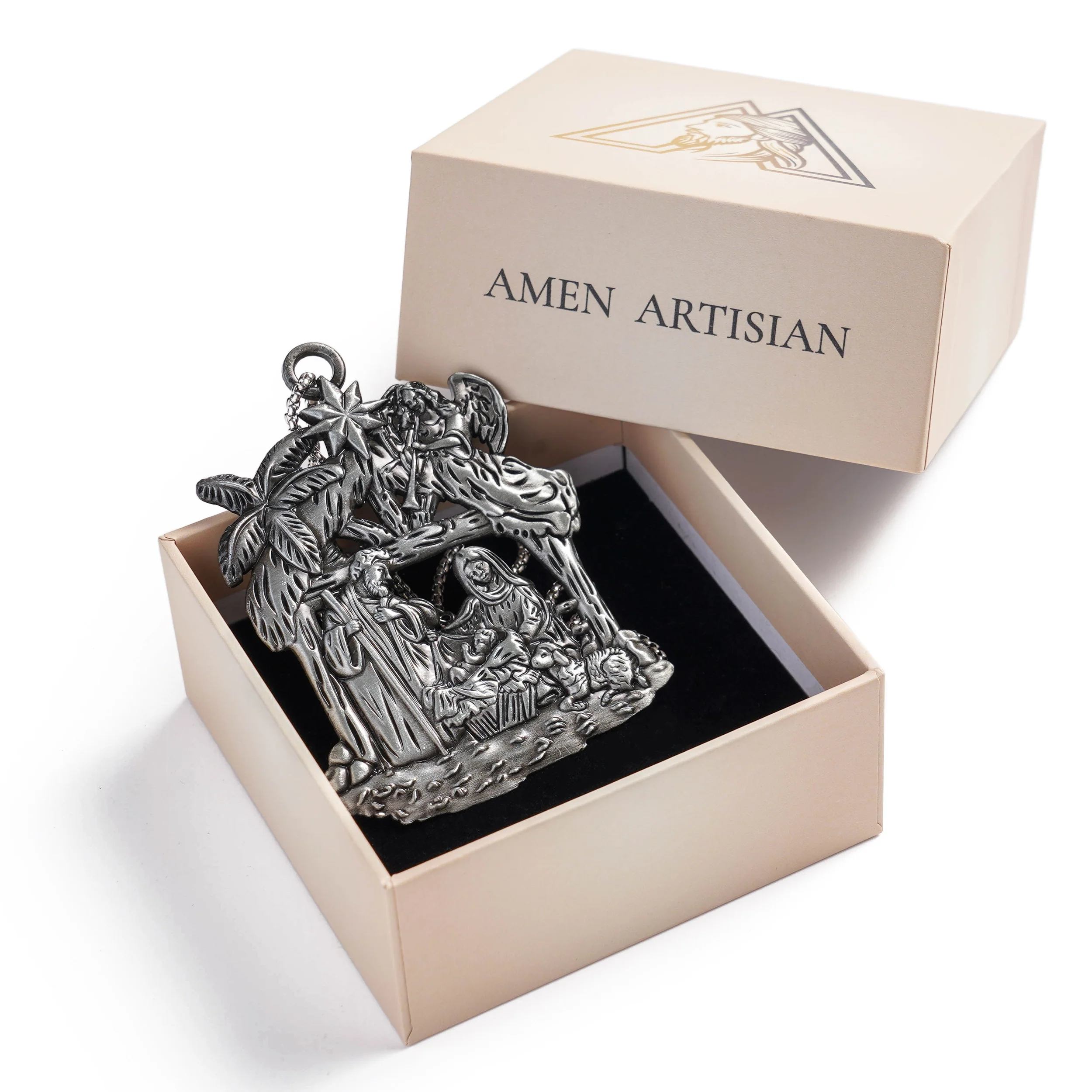 Premium Titanium Steel Nativity Ornament with Chain & Gift Box – 7 cm / 2.75" - Image 14