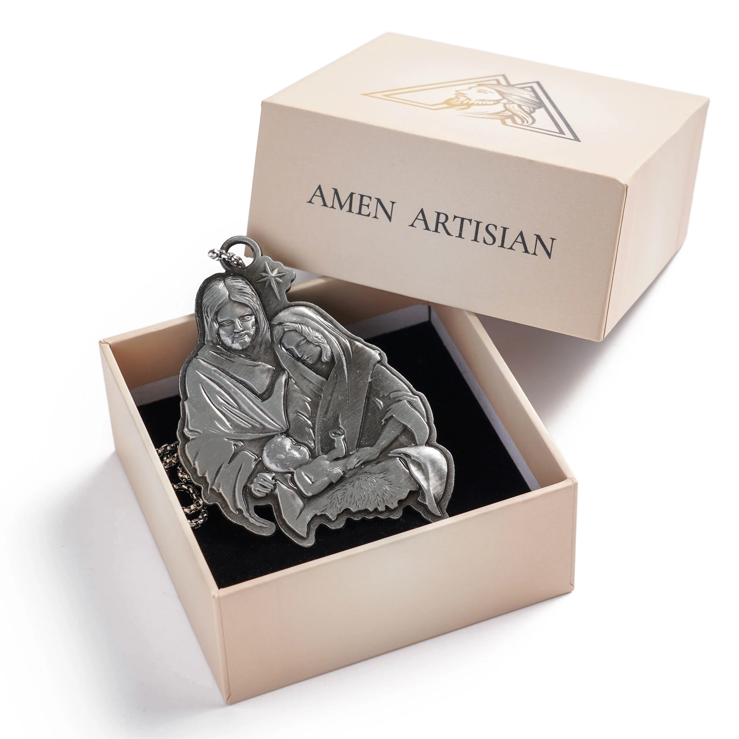 Premium Titanium Steel Nativity Ornament with Chain & Gift Box – 7 cm / 2.75" - Image 17