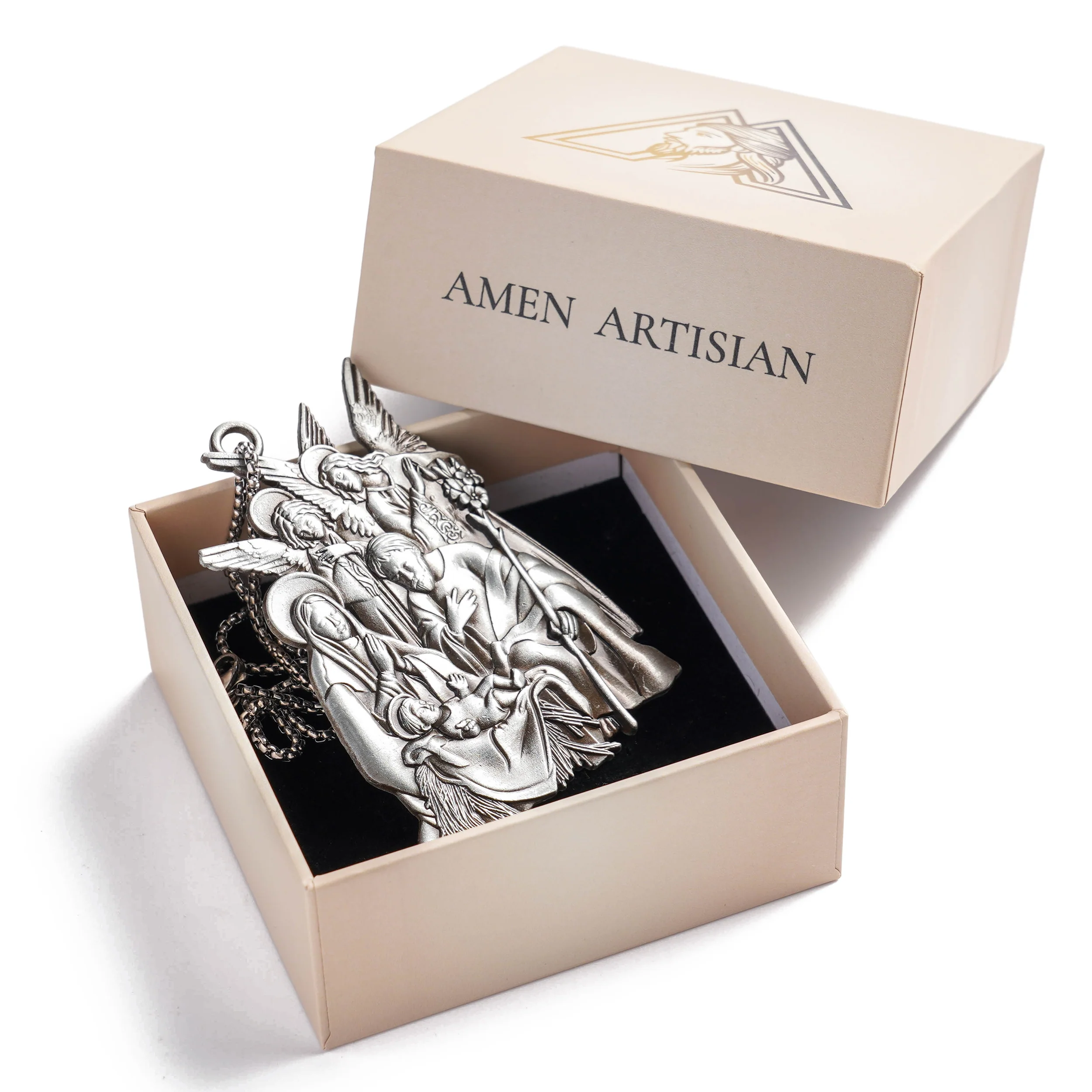 Premium Titanium Steel Nativity Ornament with Chain & Gift Box – 7 cm / 2.75" - Image 18