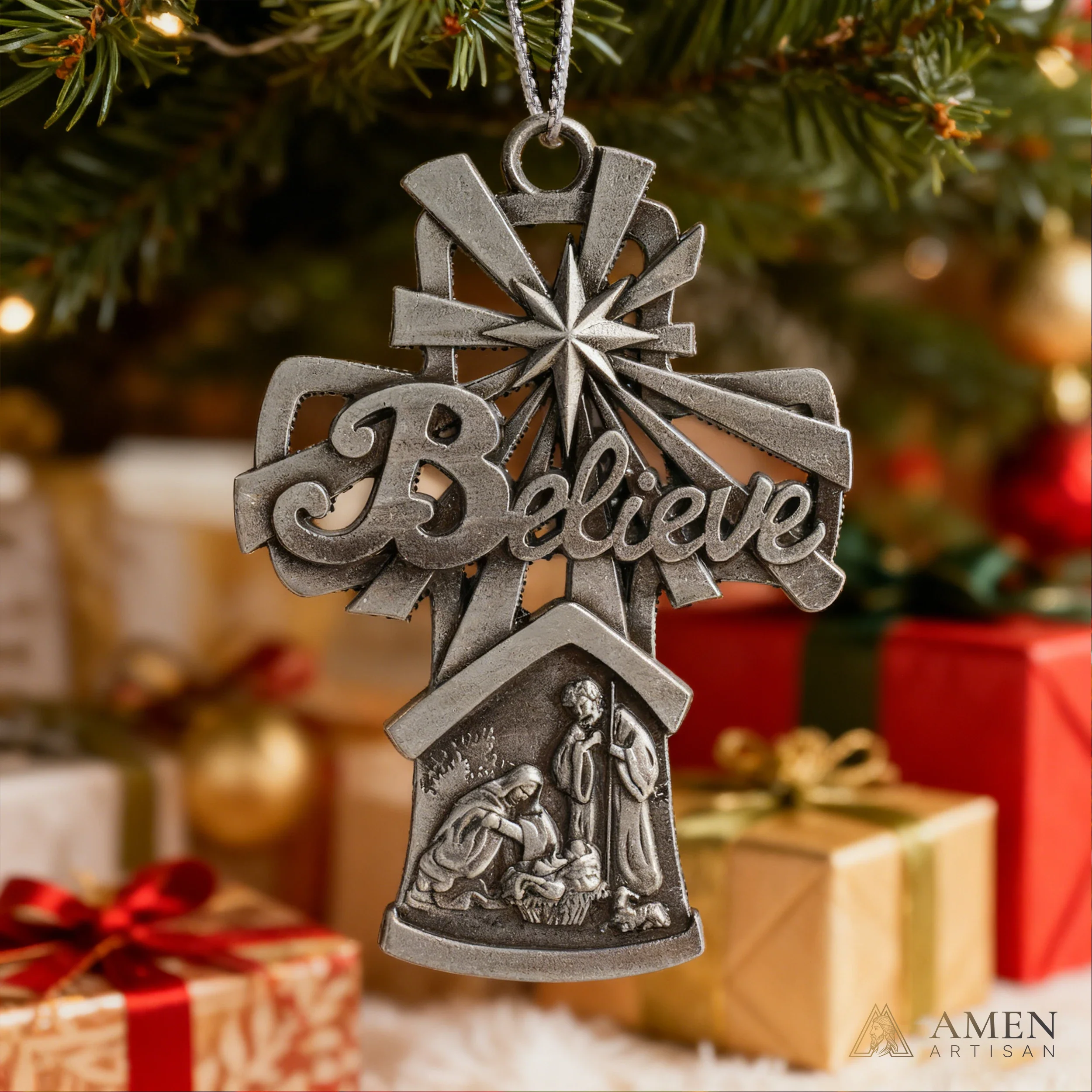 Premium Titanium Steel Nativity Ornament with Chain & Gift Box – 7 cm / 2.75" - Image 8
