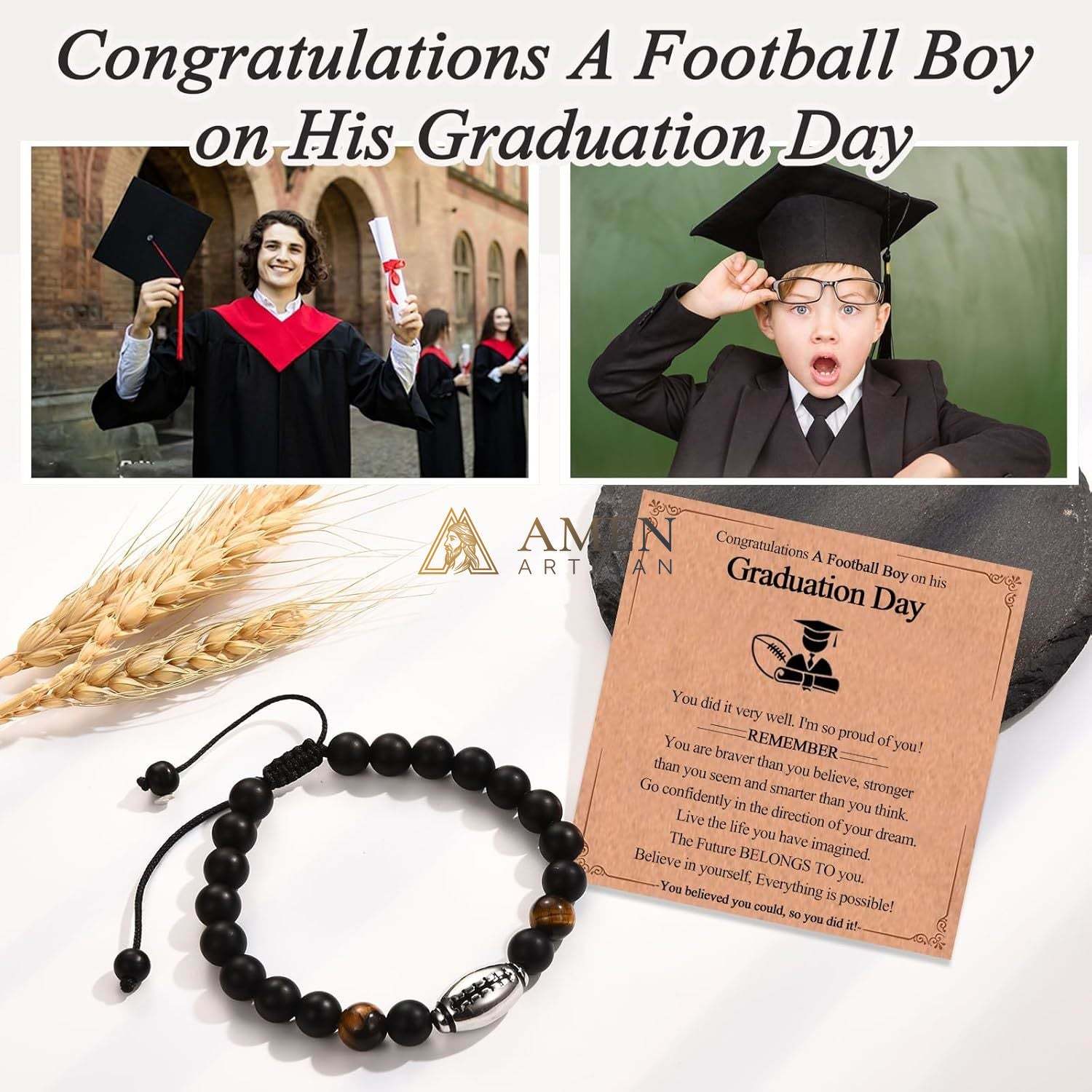 Natural Stone Bead Football Braided Bracelet Amen Artisan - Image 4