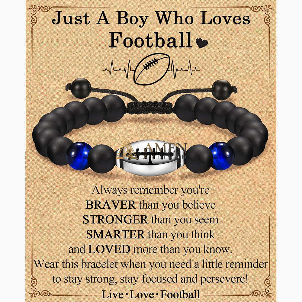 Natural Stone Bead Football Braided Bracelet Amen Artisan - Image 8