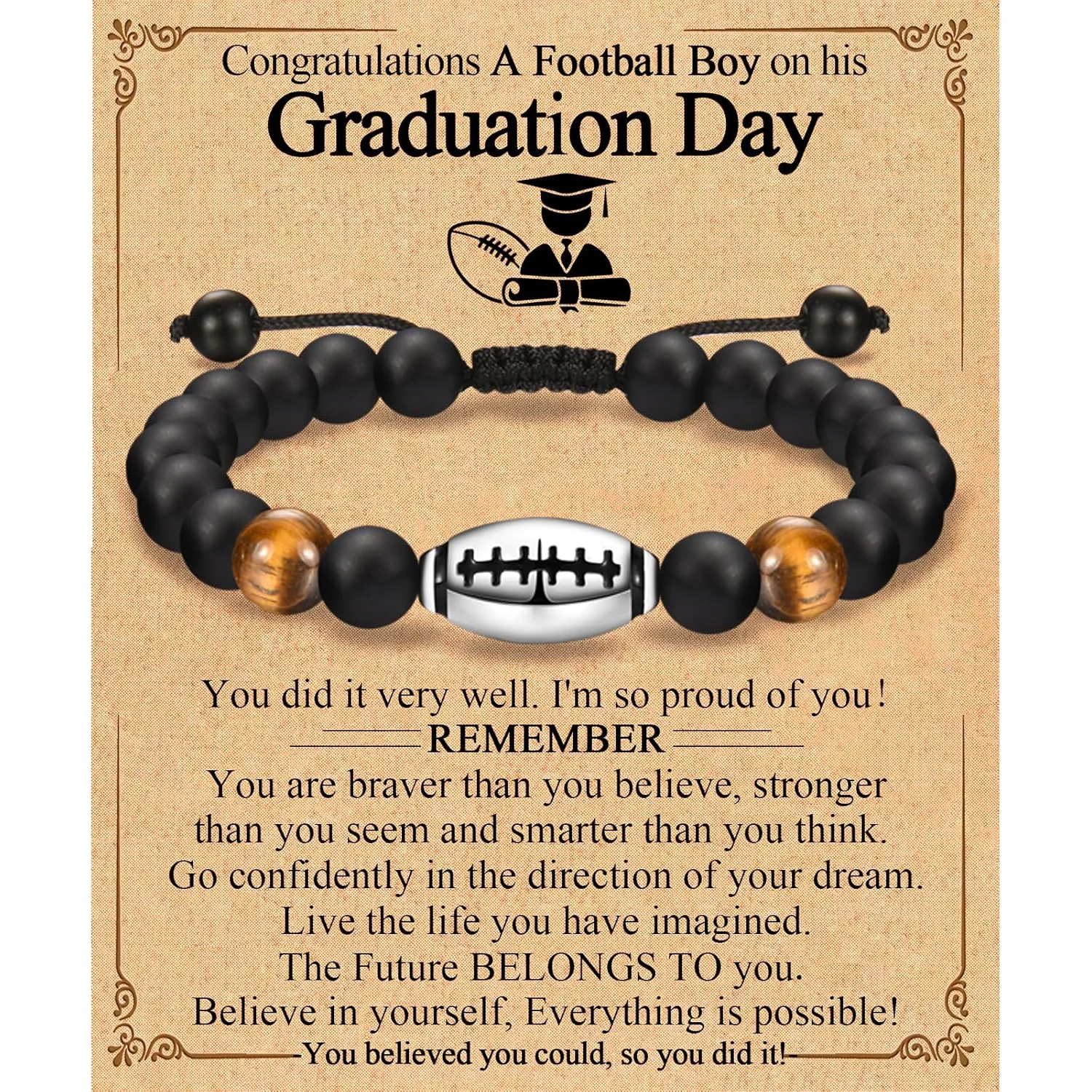 Natural Stone Bead Football Braided Bracelet Amen Artisan - Image 9