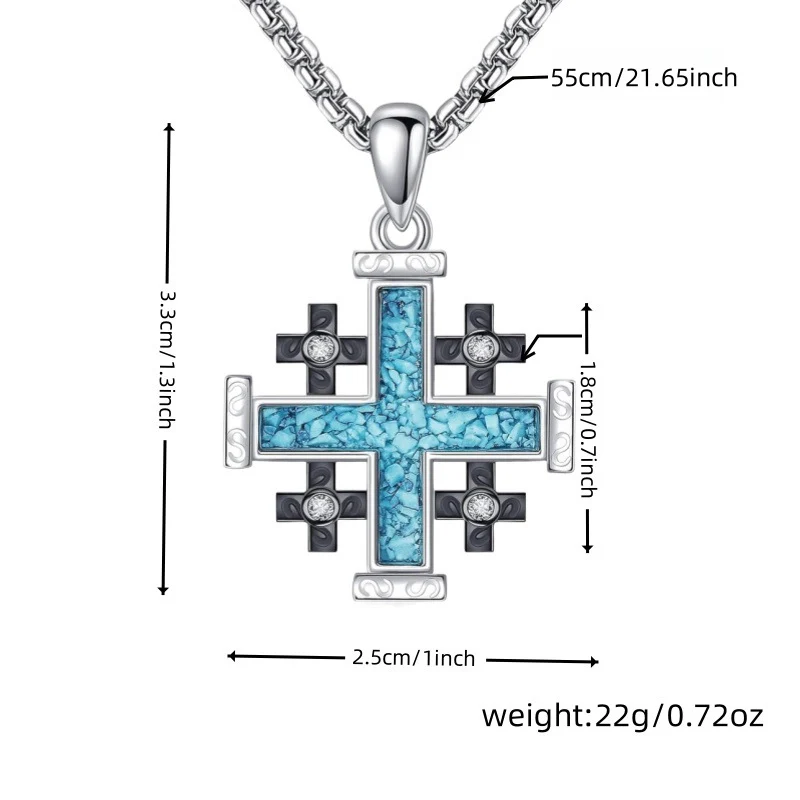 Natural Turquoise Diamond Jerusalem Cross Necklace Amen Artisan - Image 5