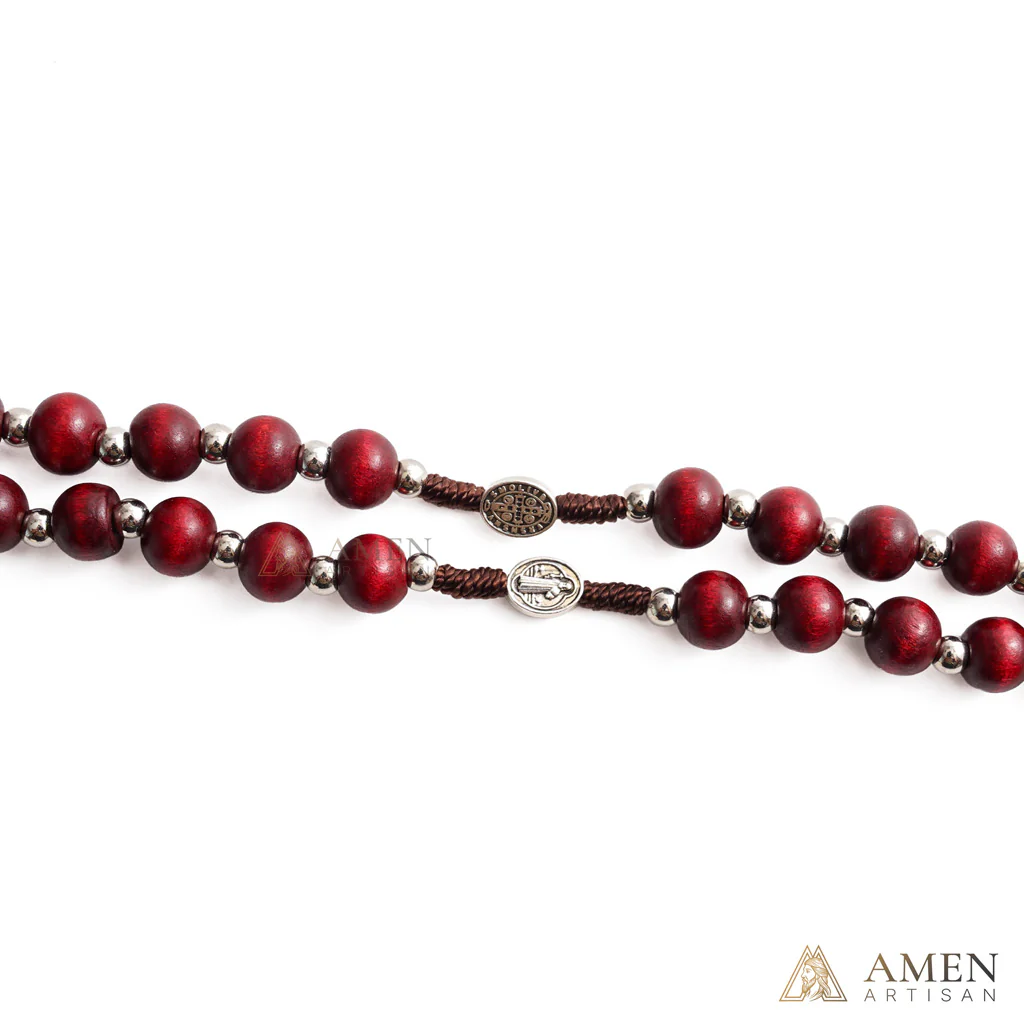 Natural Wood Rosary Beads Necklace with Crucifix - Devotion & Blessing | Amen Artisan - Image 6