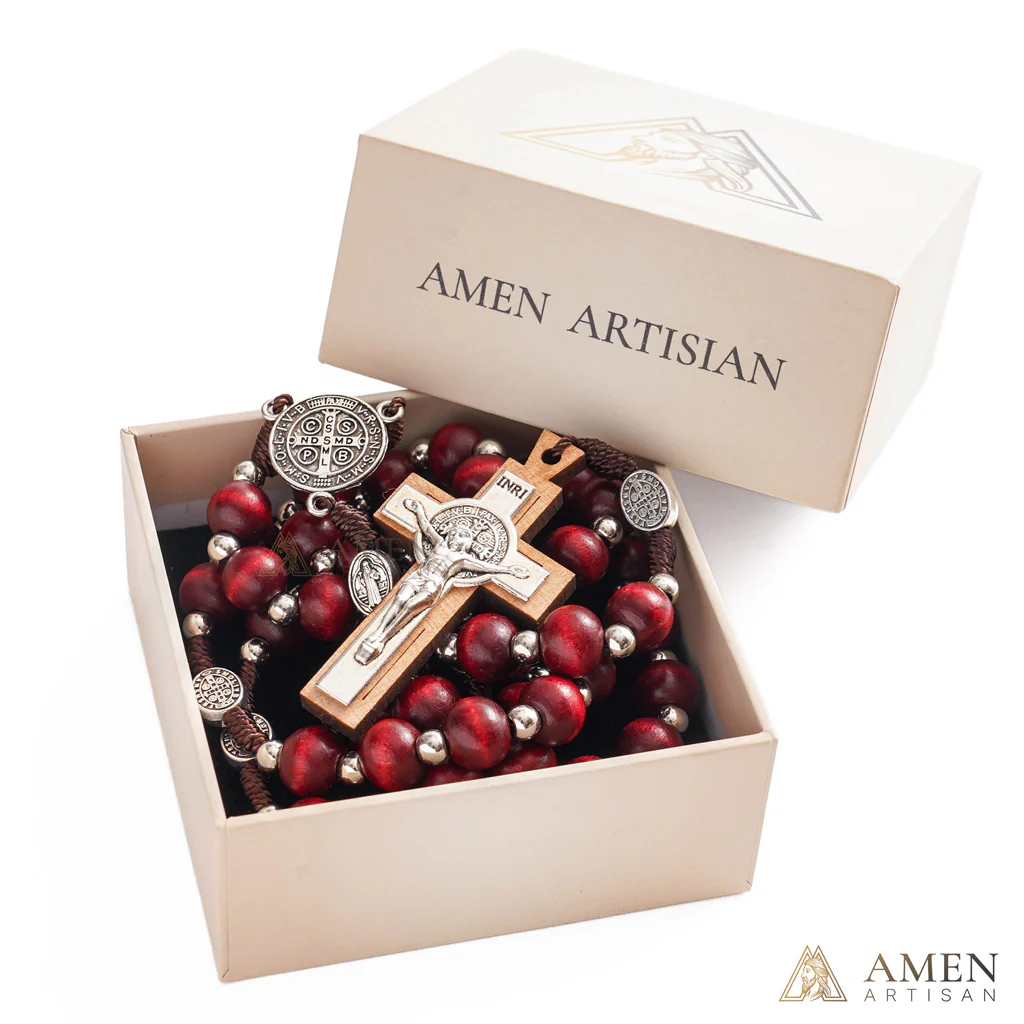 Natural Wood Rosary Beads Necklace with Crucifix - Devotion & Blessing | Amen Artisan - Image 7