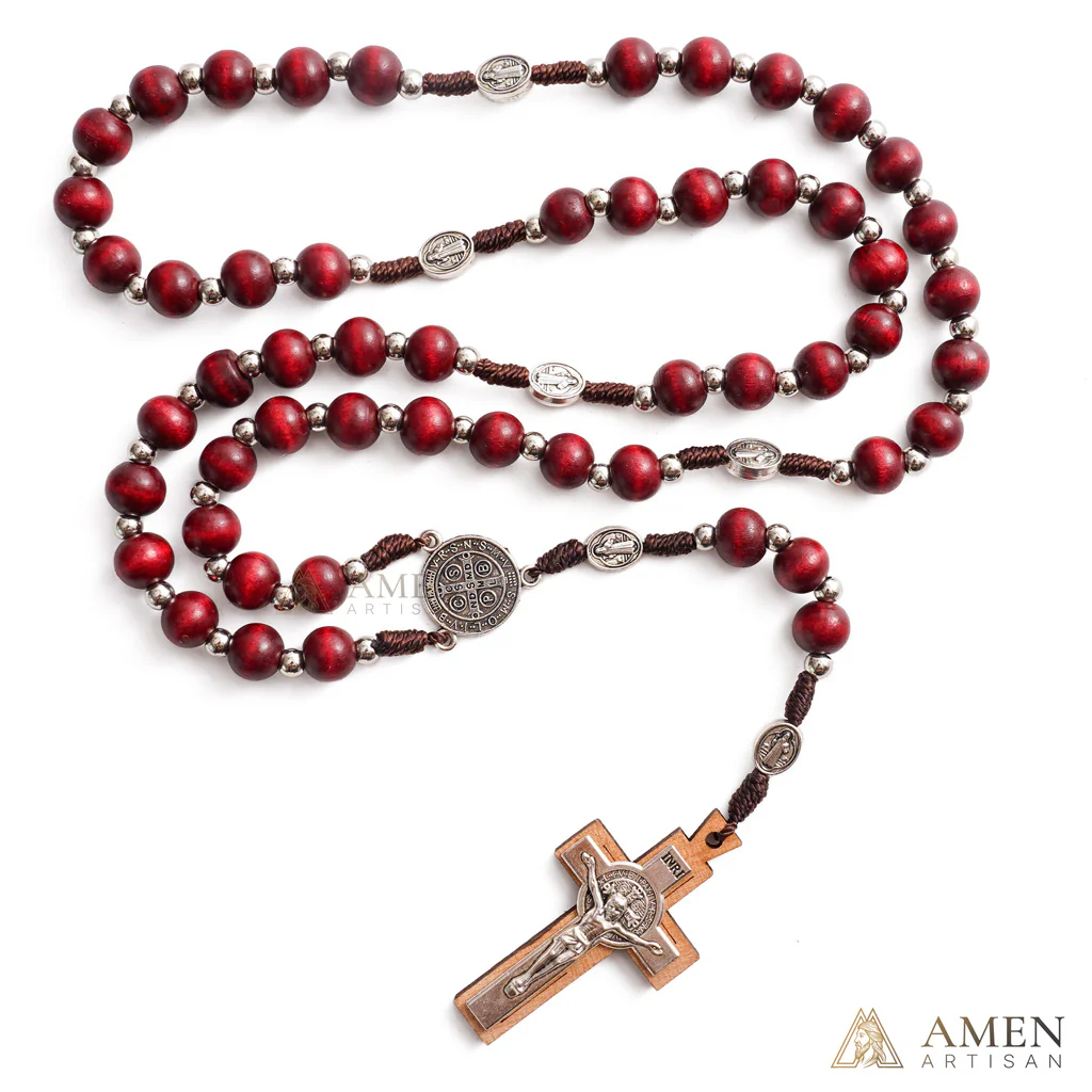 【Deal Today】Natural Wood Rosary Beads Necklace with Crucifix - Devotion & Blessing |  Amen Artisan - Image 2