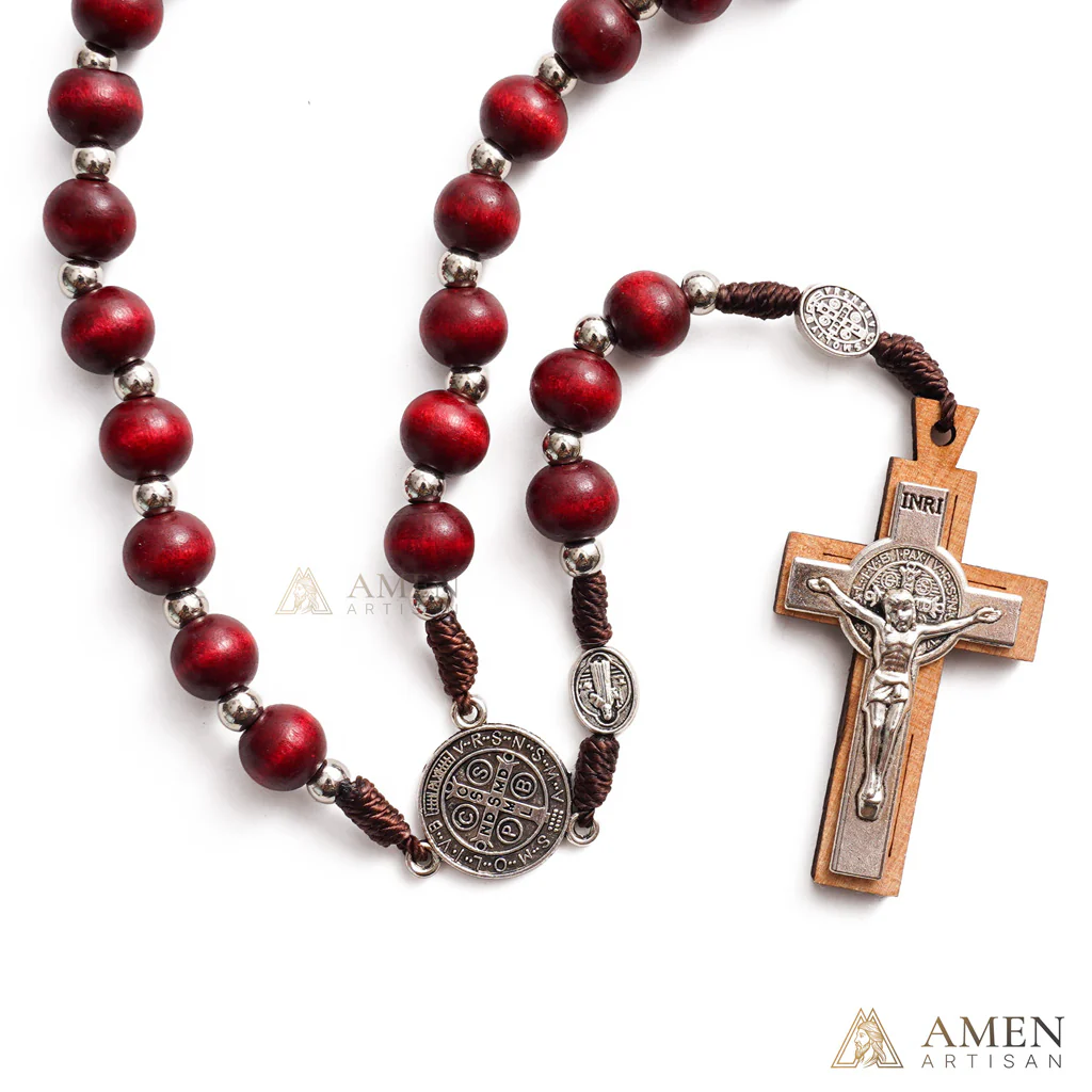【Deal Today】Natural Wood Rosary Beads Necklace with Crucifix - Devotion & Blessing |  Amen Artisan - Image 5