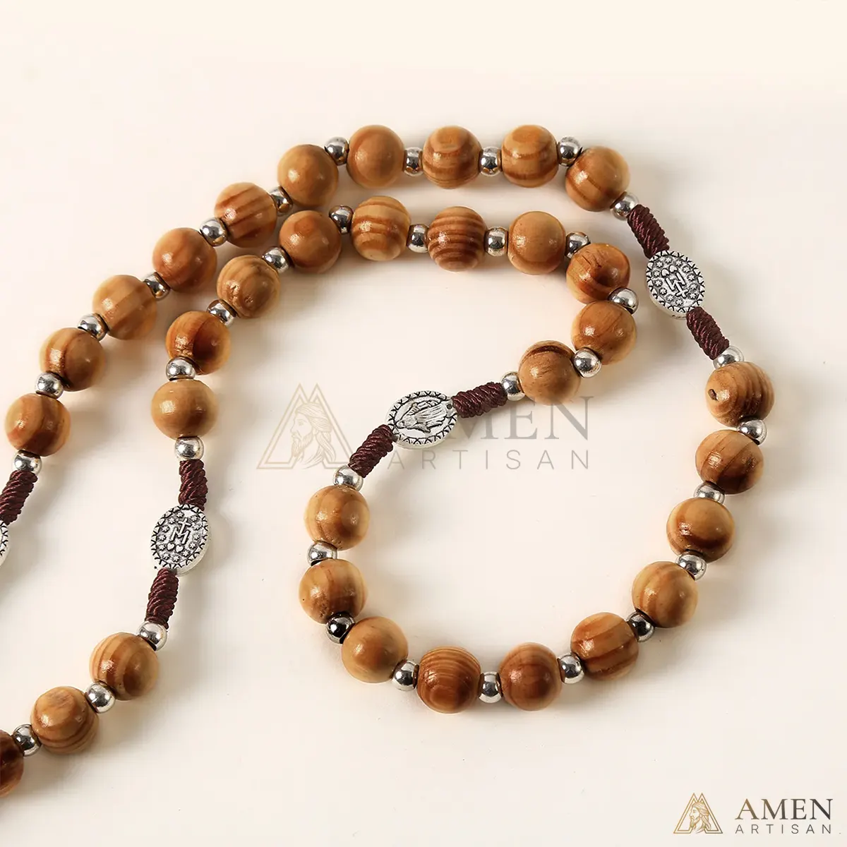 Nature Wood Saint Benedict Medal Rosary - Image 2
