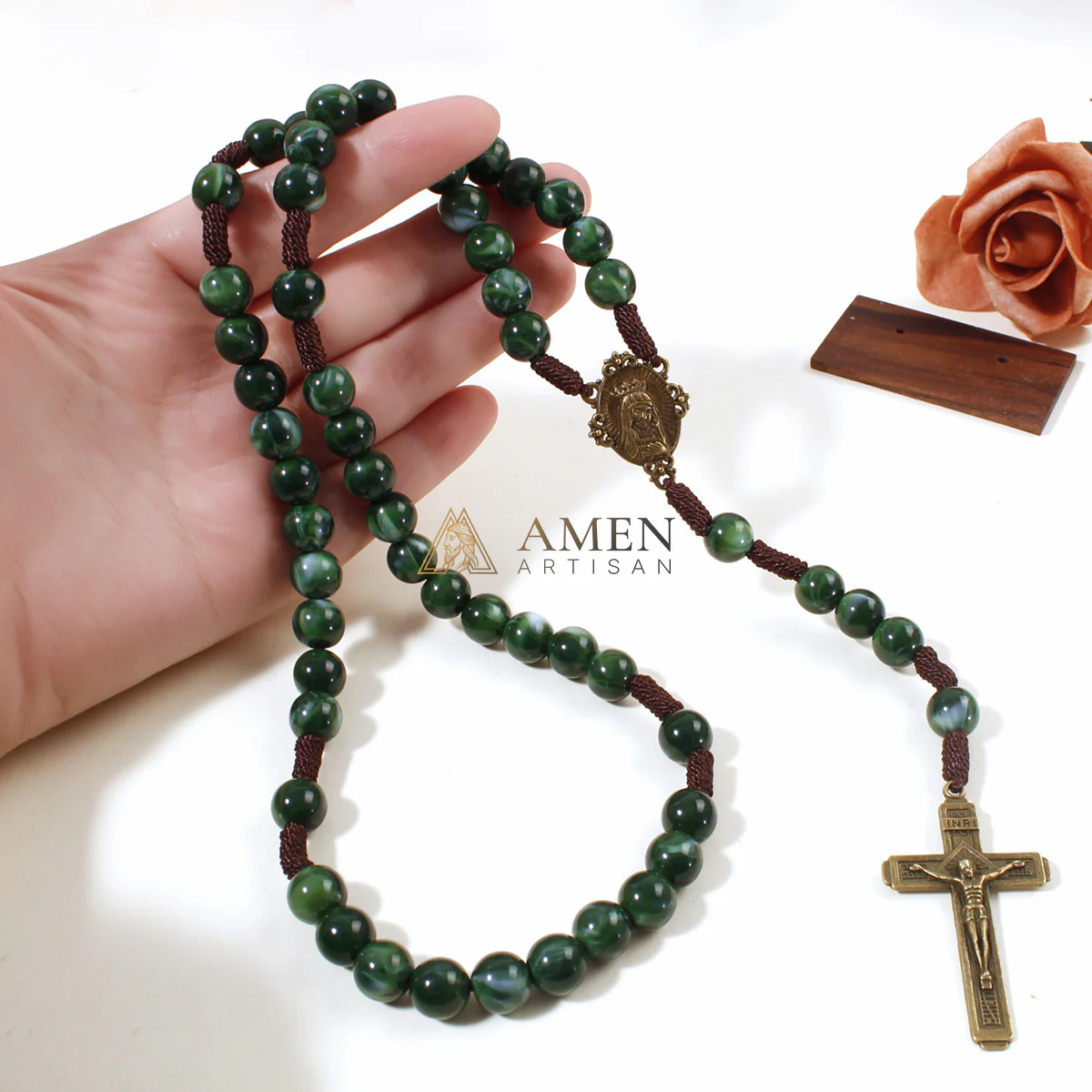 Our Lady Crucifix Pendant Rosary Amen Artisan - Image 3
