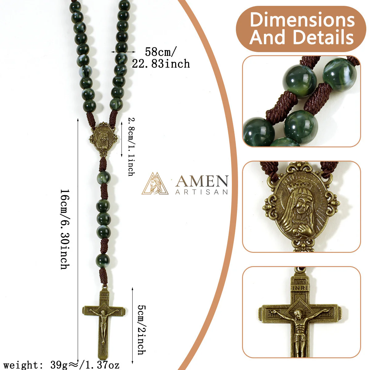 Our Lady Crucifix Pendant Rosary Amen Artisan - Image 4