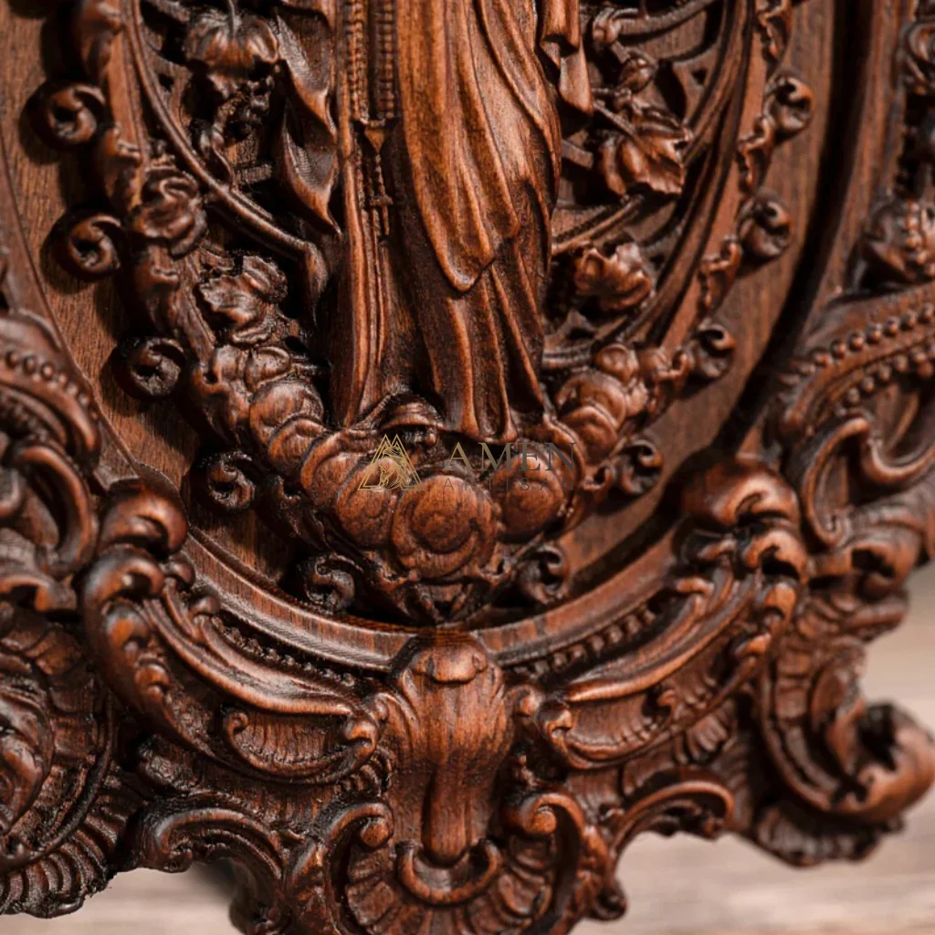 Our Lady in Prayer Wood Carving Amen Artisan - Image 3