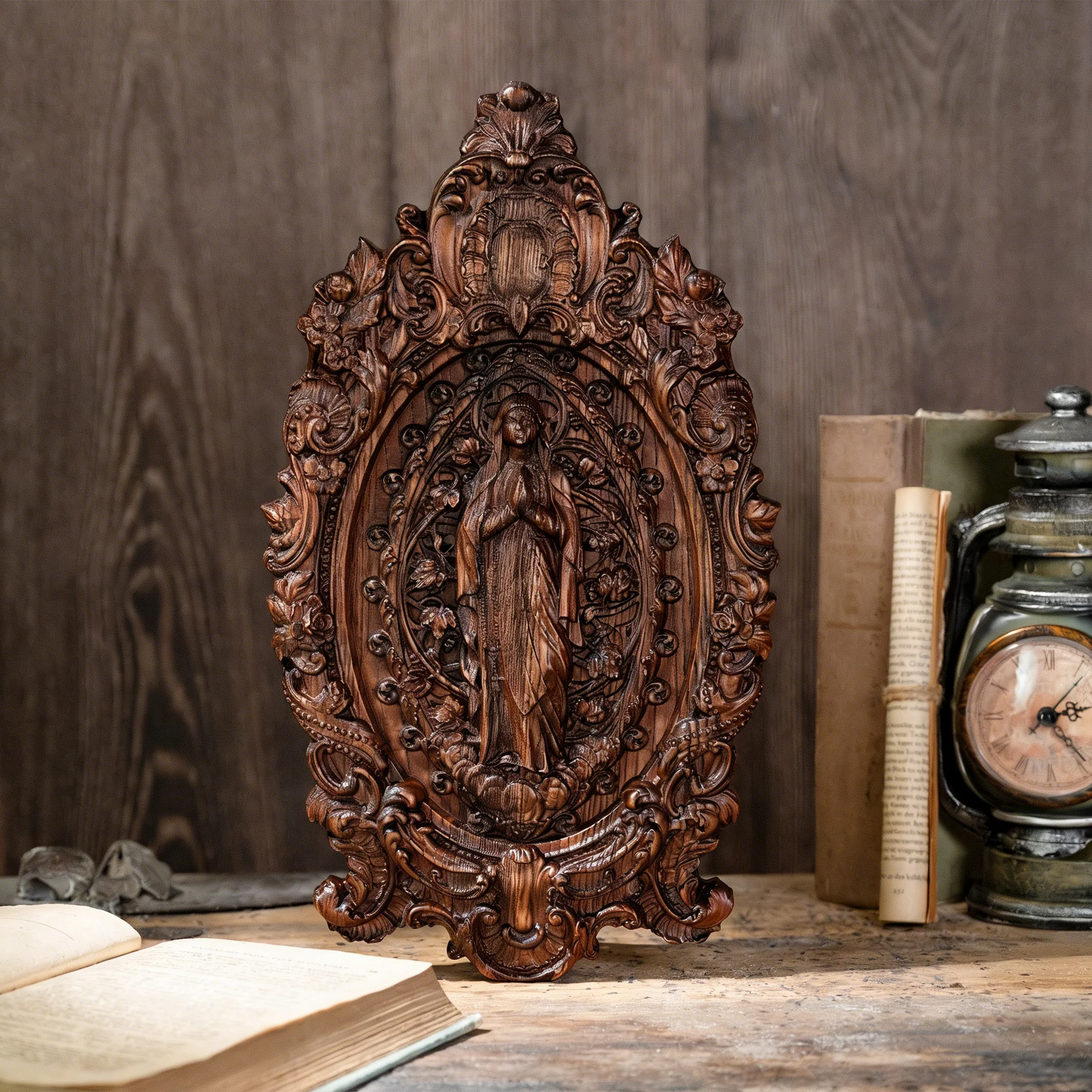 Our Lady in Prayer Wood Carving Amen Artisan - Image 9