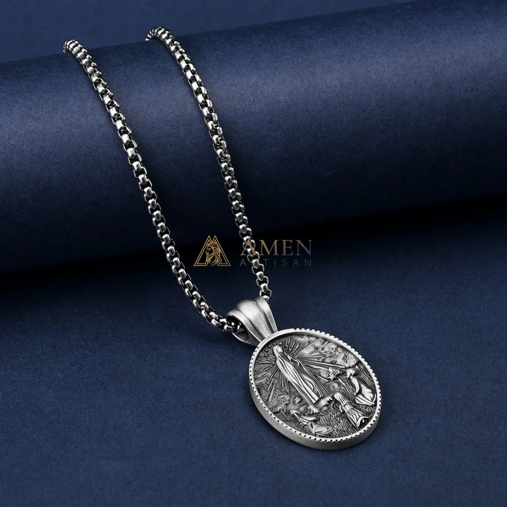 Our Lady of Fatima Apparition Oval Pendant Necklace Amen Artisan - Image 2