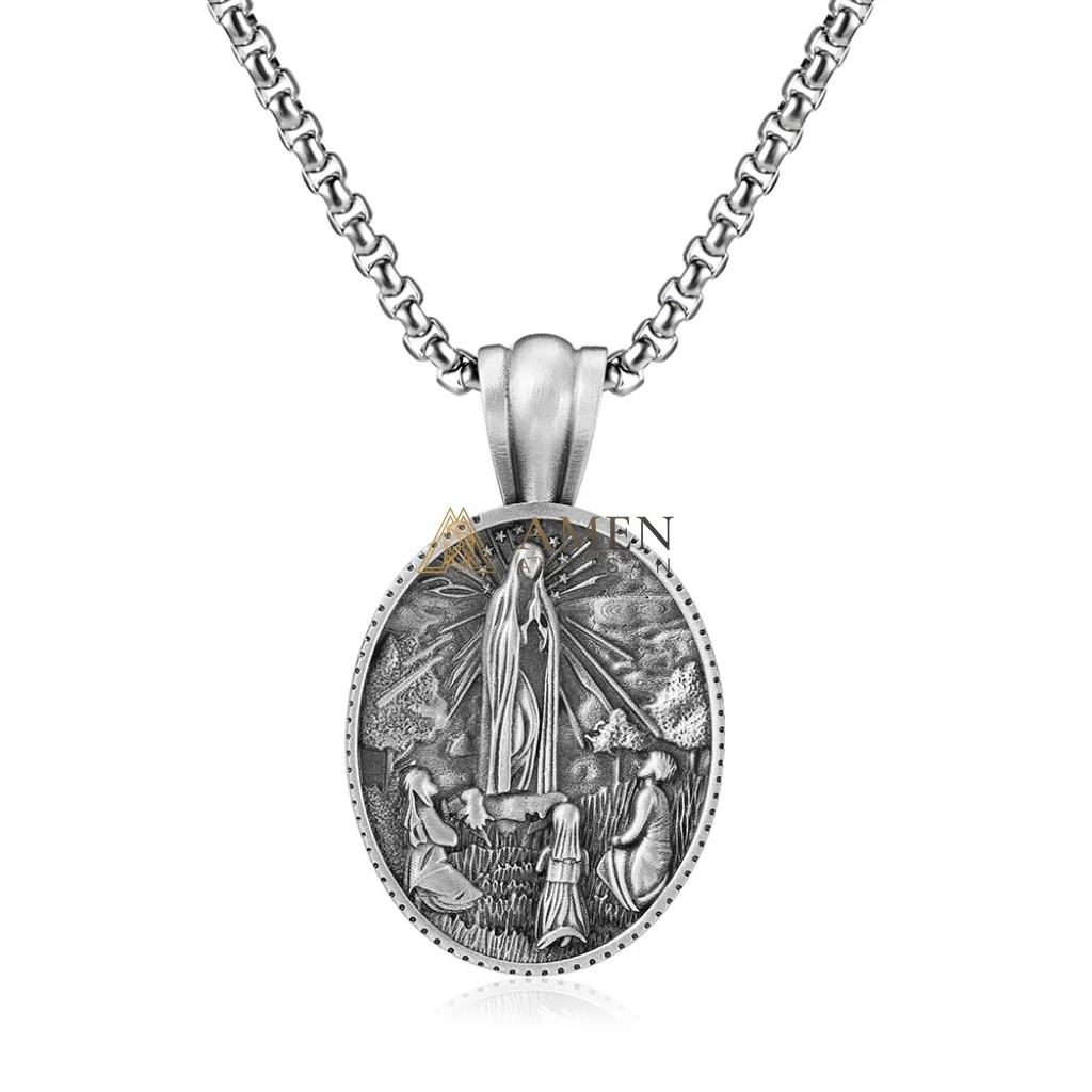 Our Lady of Fatima Apparition Oval Pendant Necklace Amen Artisan - Image 4