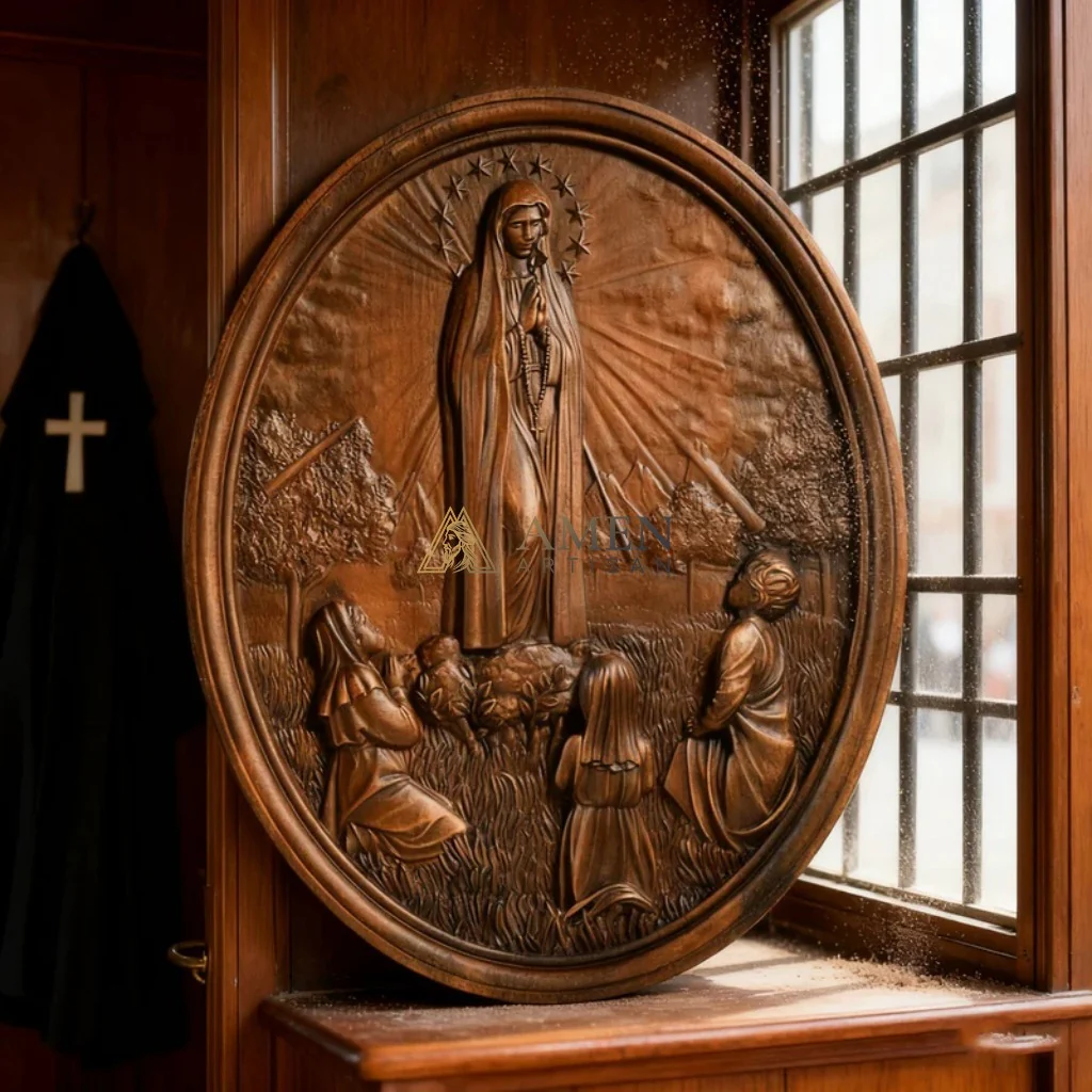 Our Lady of Fatima Wooden Statue Amen Artisan