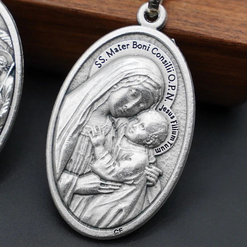 Our Lady of Good Counsel Keychain—Zinc alloy. Vintage grey Amen Artisan - Image 2