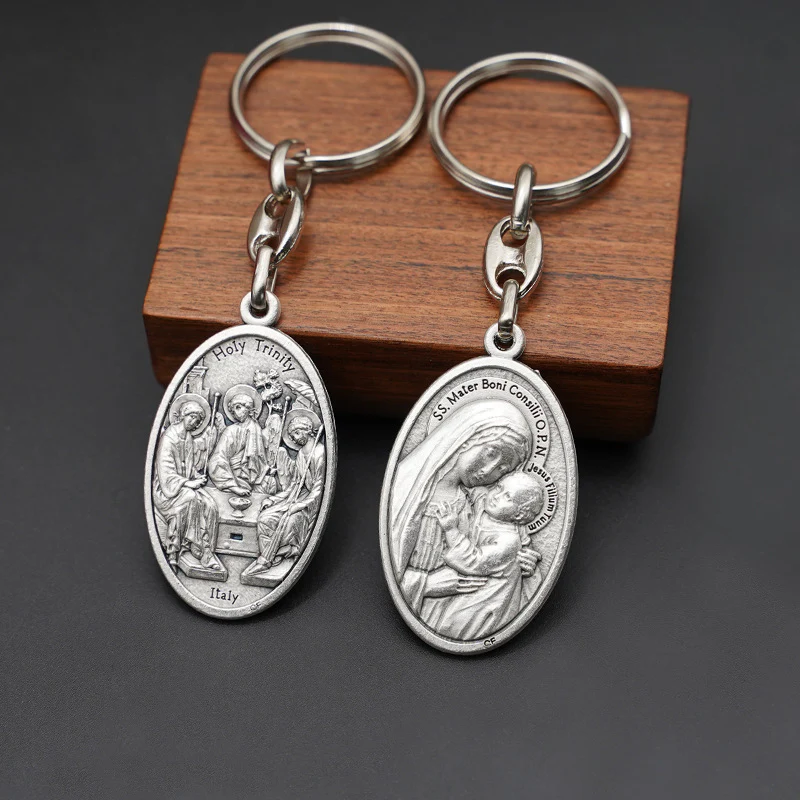 Our Lady of Good Counsel Keychain—Zinc alloy. Vintage grey Amen Artisan - Image 3