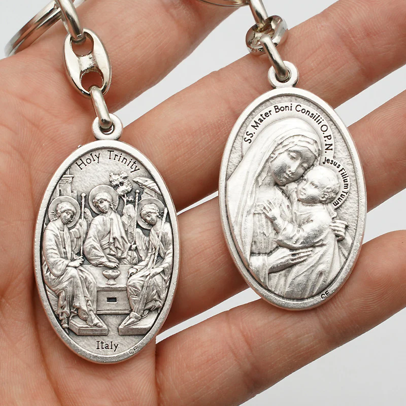 Our Lady of Good Counsel Keychain—Zinc alloy. Vintage grey Amen Artisan - Image 4