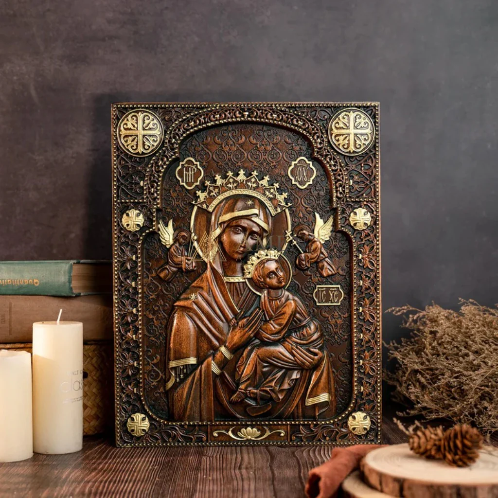 Our Lady of Perpetual Wood Carving Amen Artisan - Image 4