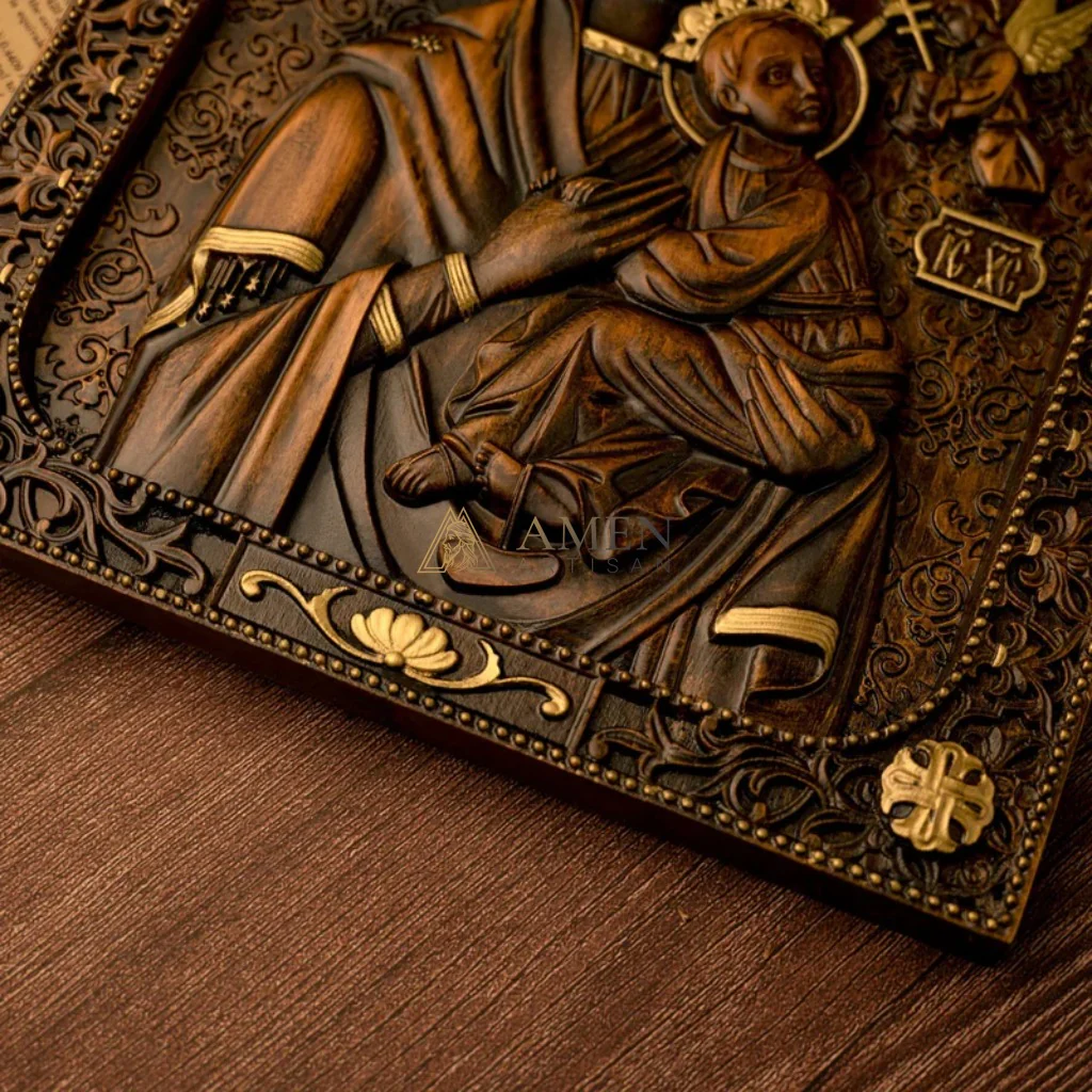 Our Lady of Perpetual Wood Carving Amen Artisan - Image 6