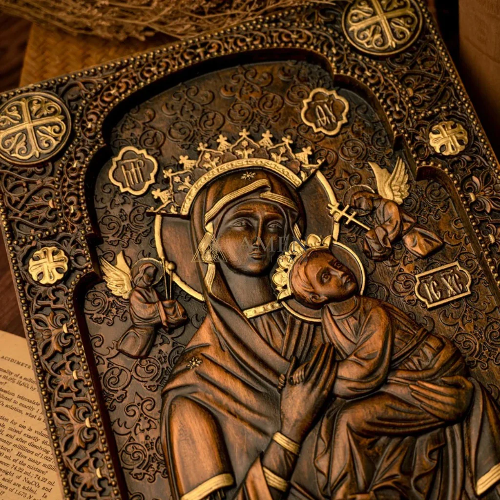 Our Lady of Perpetual Wood Carving Amen Artisan - Image 7