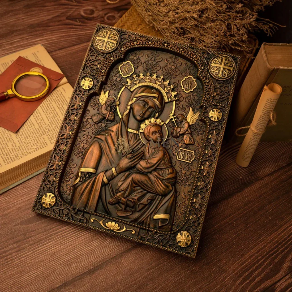 Our Lady of Perpetual Wood Carving Amen Artisan - Image 8