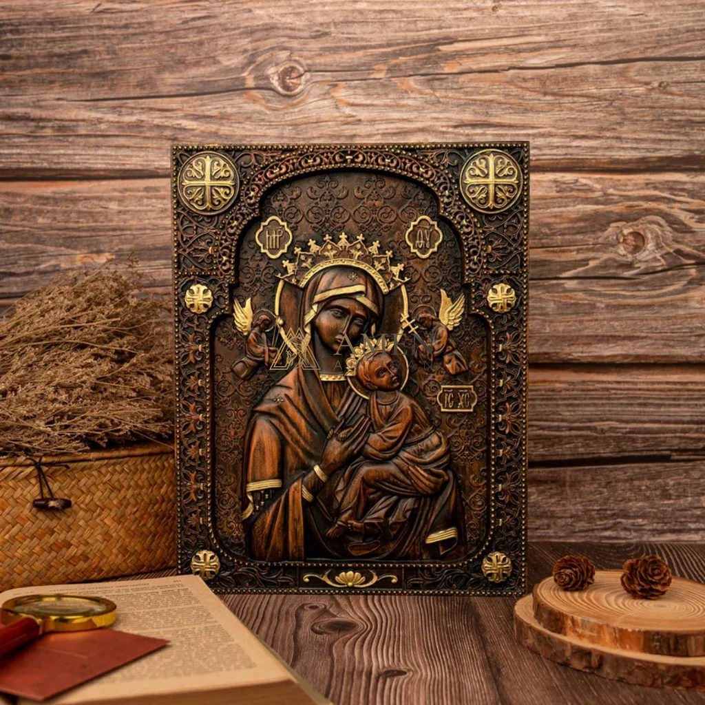 Our Lady of Perpetual Wood Carving Amen Artisan - Image 9