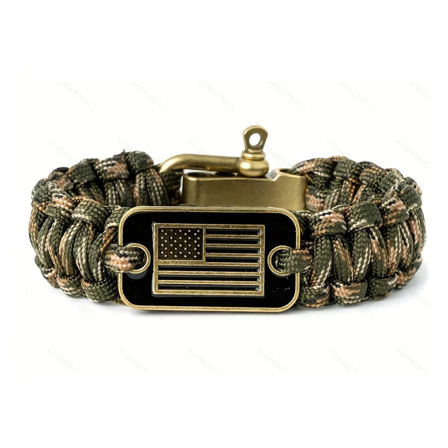 Patriotic Flag Paracord Survival Bracelet – Outdoor Tactical Style - Image 2