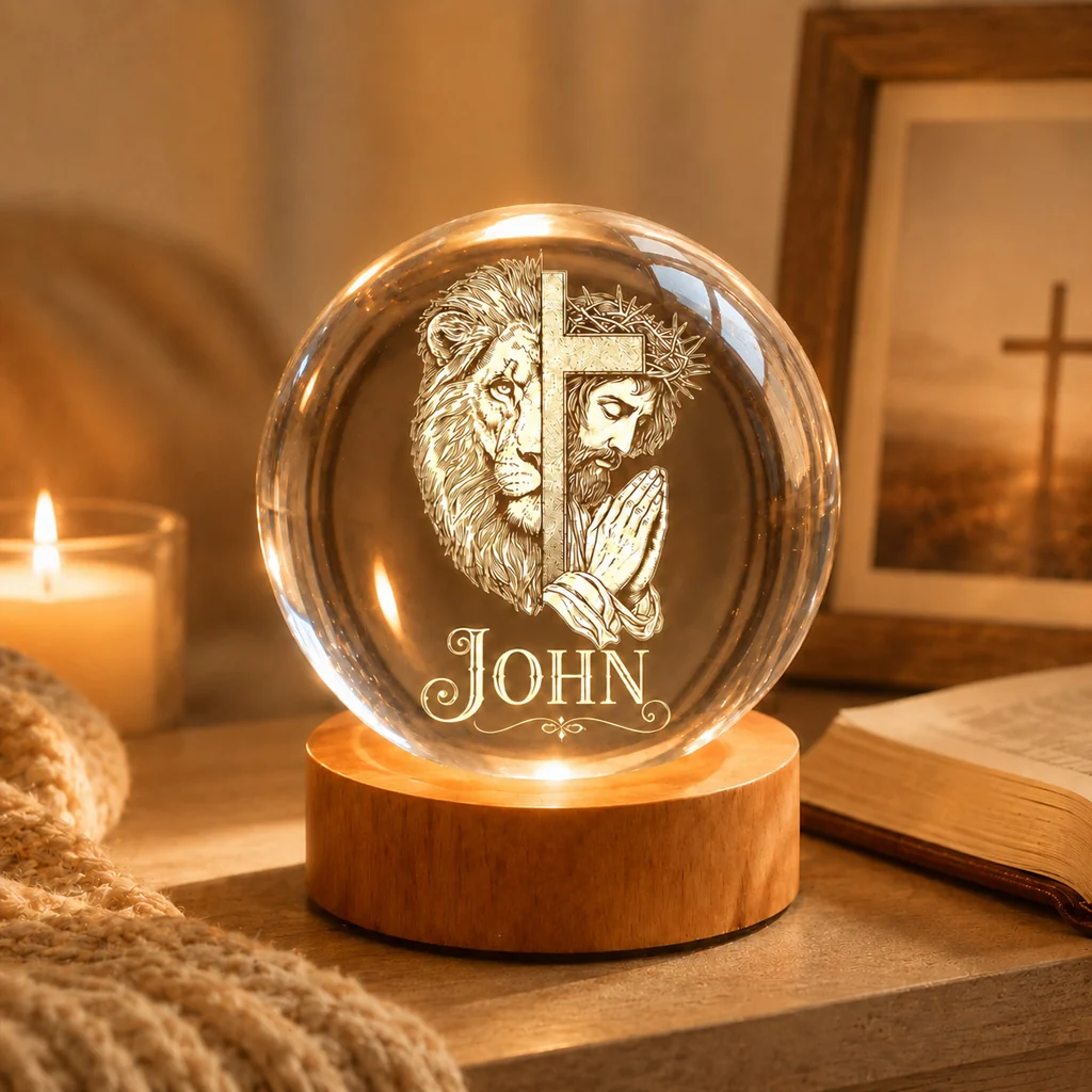 【Deal Today】Personalized Christian Crystal Night Light with Lion, Cross, and Jesus — Strength - Image 5