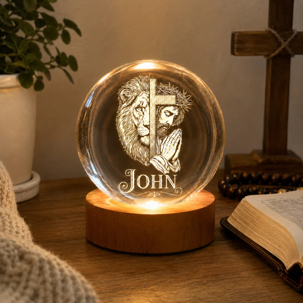 【Deal Today】Personalized Christian Crystal Night Light with Lion, Cross, and Jesus — Strength - Image 7