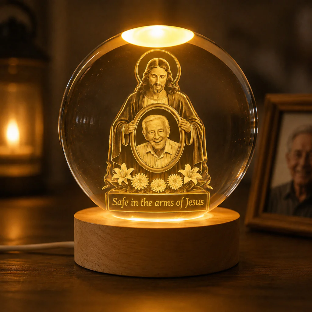 Personalized Christian Memorial Crystal Night Light with Photo - Image 2